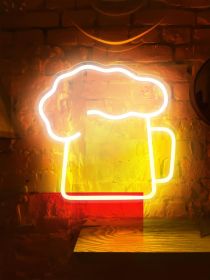 Neon Beer Signs Neon Lights 11.8x11.8 inch Led Neon Signs For Wall Decor USB Powered Led Signs For Bedroom Wall Yellow Neon Sign for Bar Casino B