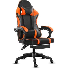 Video Game Chairs for Adults, PU Leather Gaming Chair with Footrest, 360°Swivel Adjustable Lumbar Pillow Gamer Chair