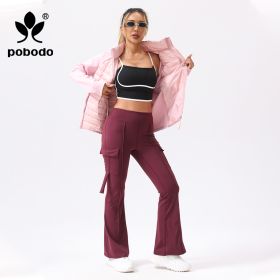 Winter Workwear Pockets Flared Pants (Option: Wine red-M)