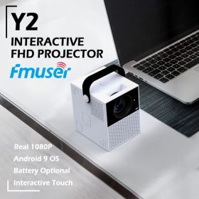 FMUSER Y2 Portable Interactive 4K 1080P Projector;  Smart WIFI Mini Android TV Home Led Video Game Movie Outdoor Camping Proyector Beamer support (Color: Android Interactive with Battery (1G RAM+8G ROM))